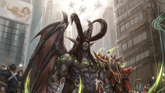 Wings horns world of warcraft cityscapes artwork video games 