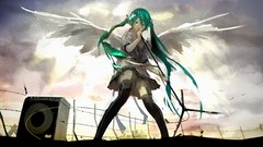 Wings long hair anime girls hatsune miku vocaloid green hair 