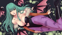 Wings long hair green hair animal ears cleavage demons boobs 