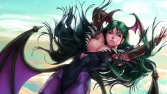 Wings morrigan green hair cleavage Succubus capcom video games 