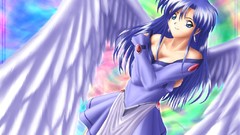 Wings multicolor blue hair long hair anime girls blue eyes 
