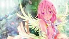 Wings pink hair pink eyes pigtails yuzuriha inori bodysuits