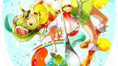 Wings Plants navel microphones skirts smiling anime girls boots 