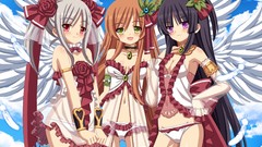Wings red eyes angels anime girls green eyes brunettes gray 