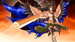 Wings red eyes anime girls reiuji utsuho touhou black hair hair 