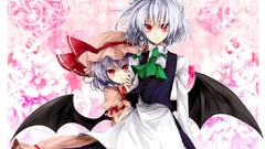 Wings red eyes anime girls remilia scarlet gray hair touhou 