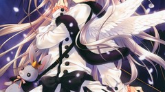 Wings red eyes anime girls thigh highs Tatekawa Mako (artist)