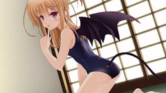 Wings red eyes blondes long hair anime girls original 