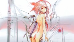 Wings red eyes tattoos pink hair long hair anime girls animal 