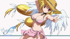 Wings Ribbons blondes long hair sora no otoshimono purple eyes 