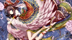 Wings Ribbons brunettes flower petals hakurei reimu touhou 