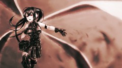 Wings sepia dress red eyes gloves long hair anime girls boots 