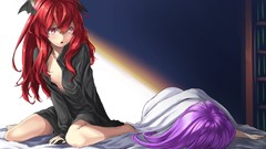 Wings sleeping devil beds red eyes sitting shirts long hair 