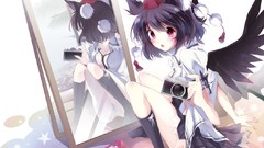 Wings socks red eyes sitting touhou animal ears shameimaru aya 