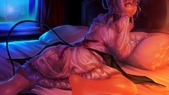 Wings spirit ants red eyes Ribbons barefoot anime girls gray 