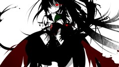 Wings tears white hair red eyes bows stockings skirts long hair 