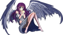 Wings transparent angels bare shoulders purple hair anime 