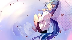 Wings Umbrellas reflections shirts skirts blue hair long hair 