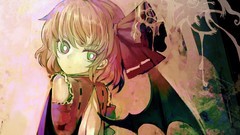 Wings Vampires faces bows blondes anime girls green eyes short 