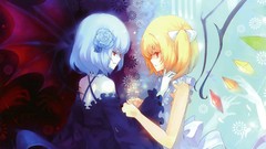 Wings Vampires red eyes blondes blue hair anime girls short 