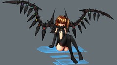 Wings Vampires red eyes gloves sitting blondes short hair 