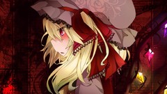 Wings Vampires red eyes Ribbons blondes anime girls short hair 