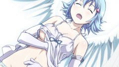 Wings white background anime girls short hair bare shoulders 