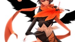 Wings white background hats red eyes fans stockings skirts 