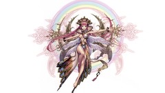 Wings white background pink hair long hair anime girls green 