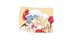 Wings white background red eyes blondes kissing blue hair anime 