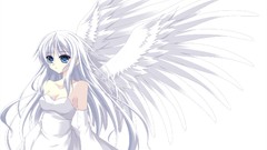 Wings white hair anime girls blue eyes