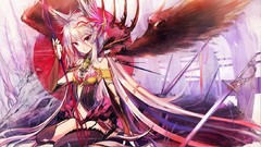 Wings white hair long hair animal ears thigh highs