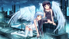 Wings white hair long hair anime girls blue eyes angel beats 