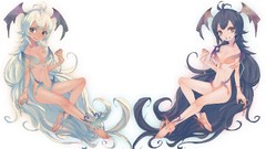 Wings white hair long hair anime girls brunettes
