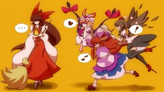 Wings yellow background red eyes long hair pink eyes anime 