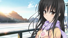 Winter Anime scarfs blush long hair anime girls brown eyes 