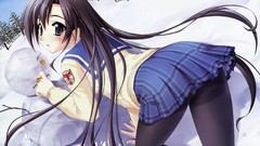 Winter Anime Snowmen long hair brunettes artwork
