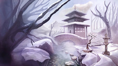 Winter artwork Japanese architecture