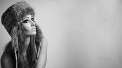 Winter black and white woman hats Russia grayscale Russians