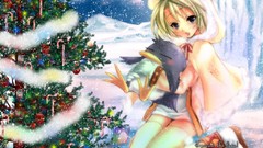 Winter Christmas paintings drawings blush anime girls short 