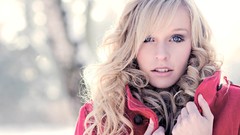 Winter cold woman blondes blue eyes curly hair