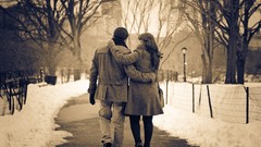 Winter couple romantic streets