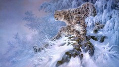 Winter forests snow leopards artistic