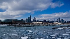Winter ice Skyscrapers port Chicago USA cityscapes illinois