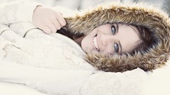 Winter joy woman smiling blue eyes brunettes