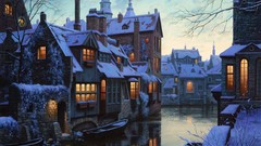 Winter lights evening Belgium houses