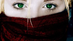 Winter red eyes cold Green woman blondes scarfs