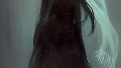 Winter scarfs long hair artwork looking back NanFe