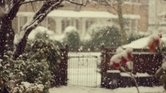 Winter snow backyard blurred