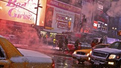 Winter traffic Manhattan Times Square new york city snowing